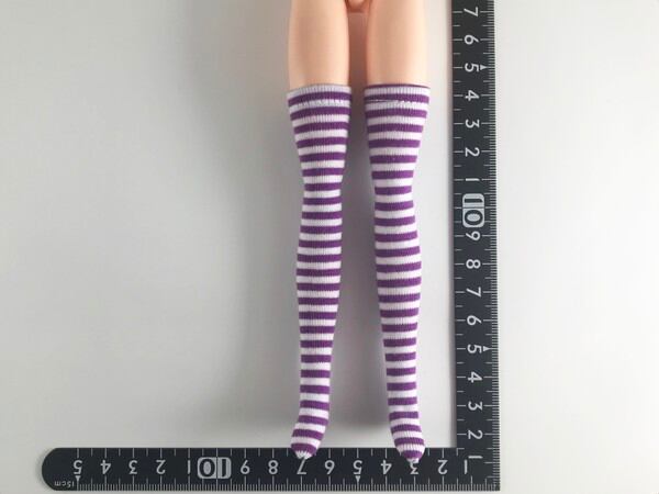 ドールアクセサリ 1/6 女性用 靴下 ストッキング 紫白縞 TKDG23G85-6 - 画像1