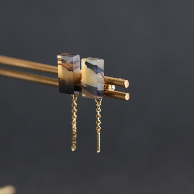 一点もの｜水墨模様のスクエアアゲートバーピアス-ブラック-｜14kgf