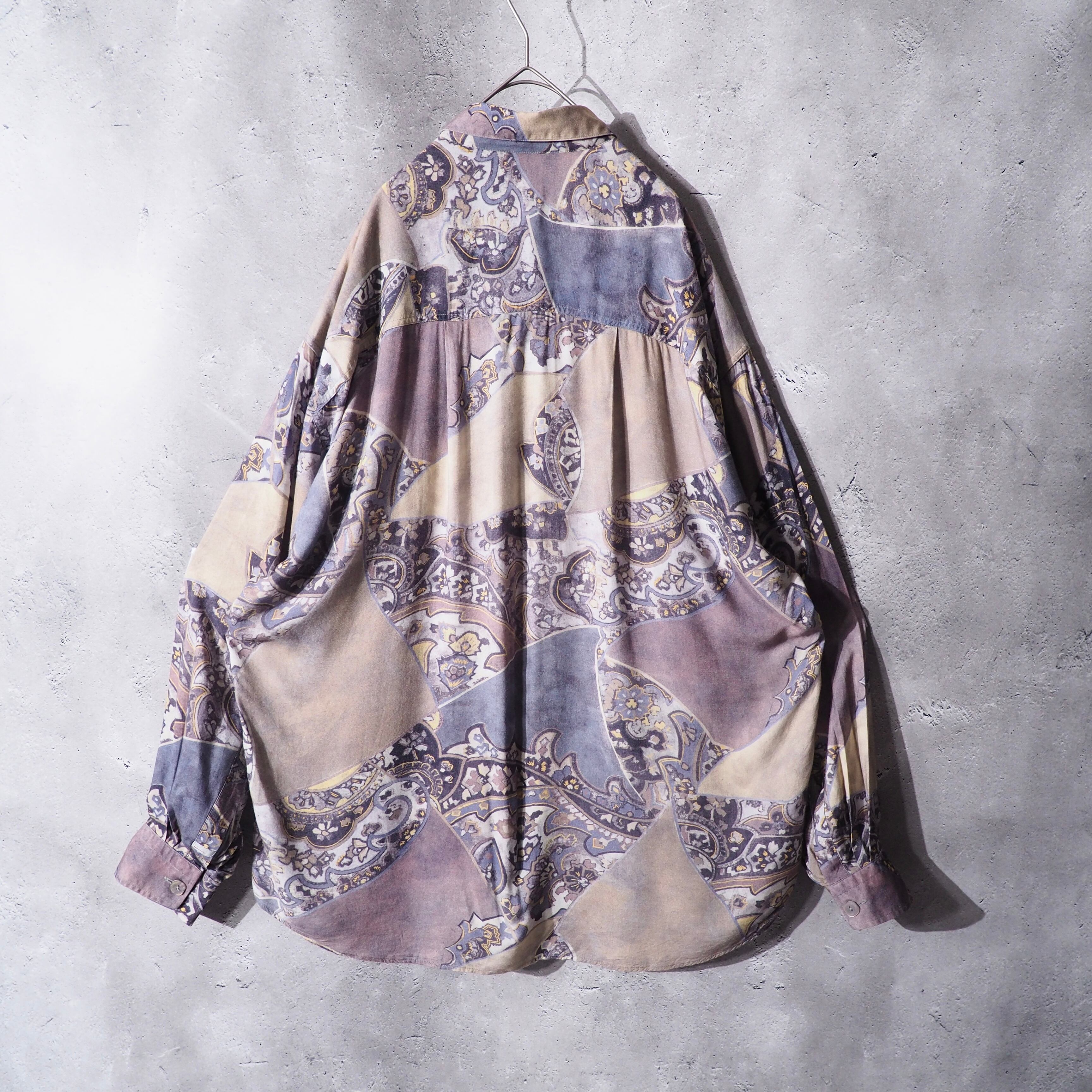 1990s Beautiful ethnic Flower pattern vintage Drape loose shirt