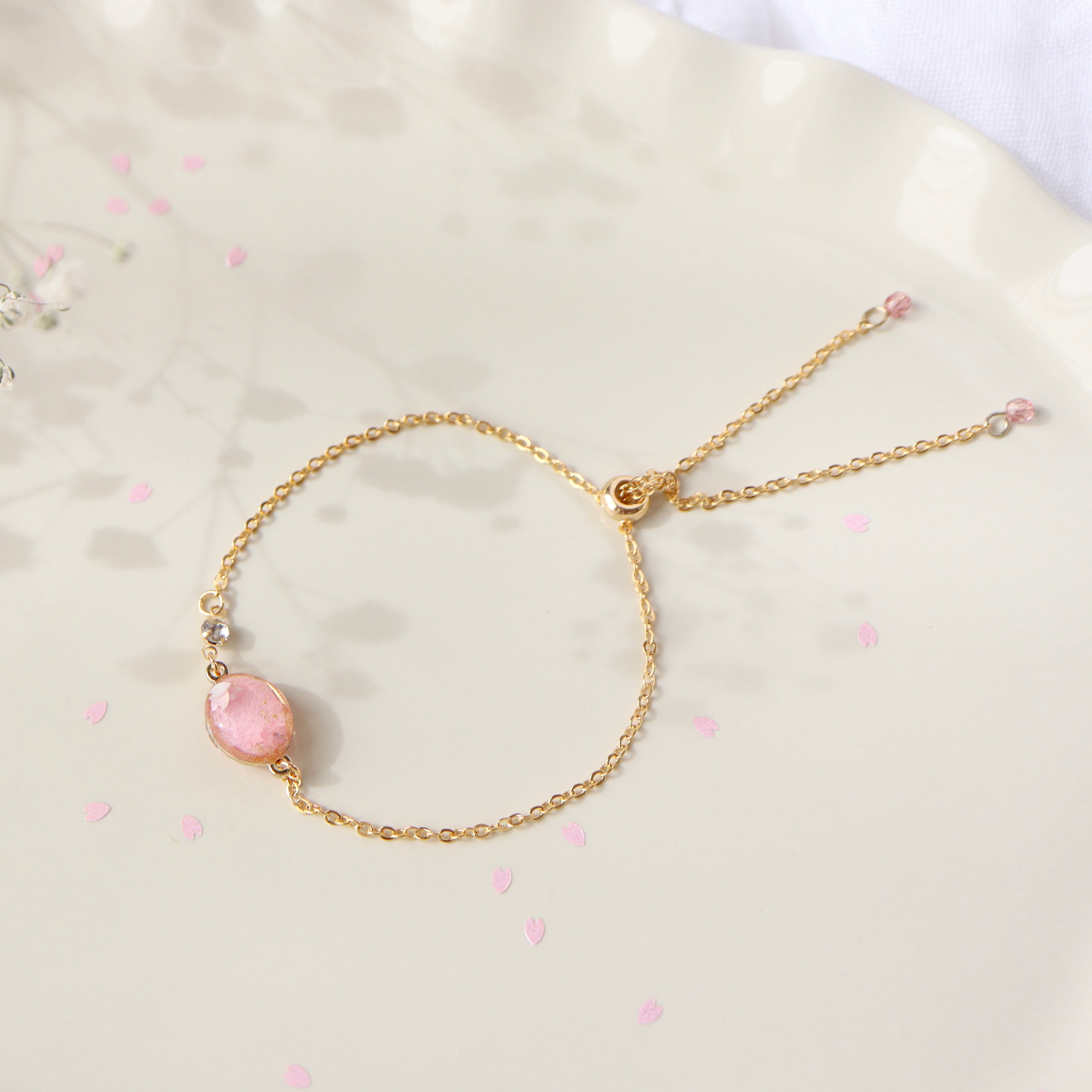 【ﾌﾞﾚｽﾚｯﾄ】 1点もの＊和紙と水彩の彩り ~桜~