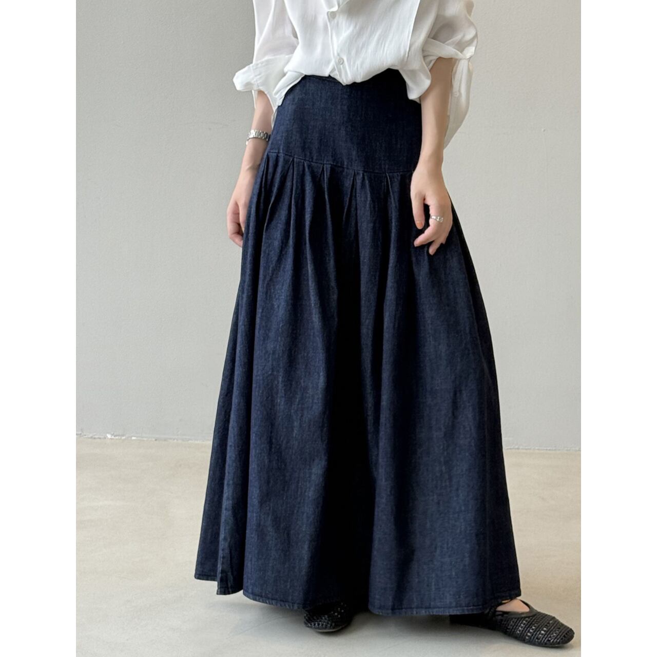 ハイウエストAラインデニムスカート a0616