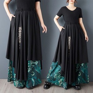 ASYMMETRIC PRINT EMBROIDERY WIDE LEG PANTS M-18814