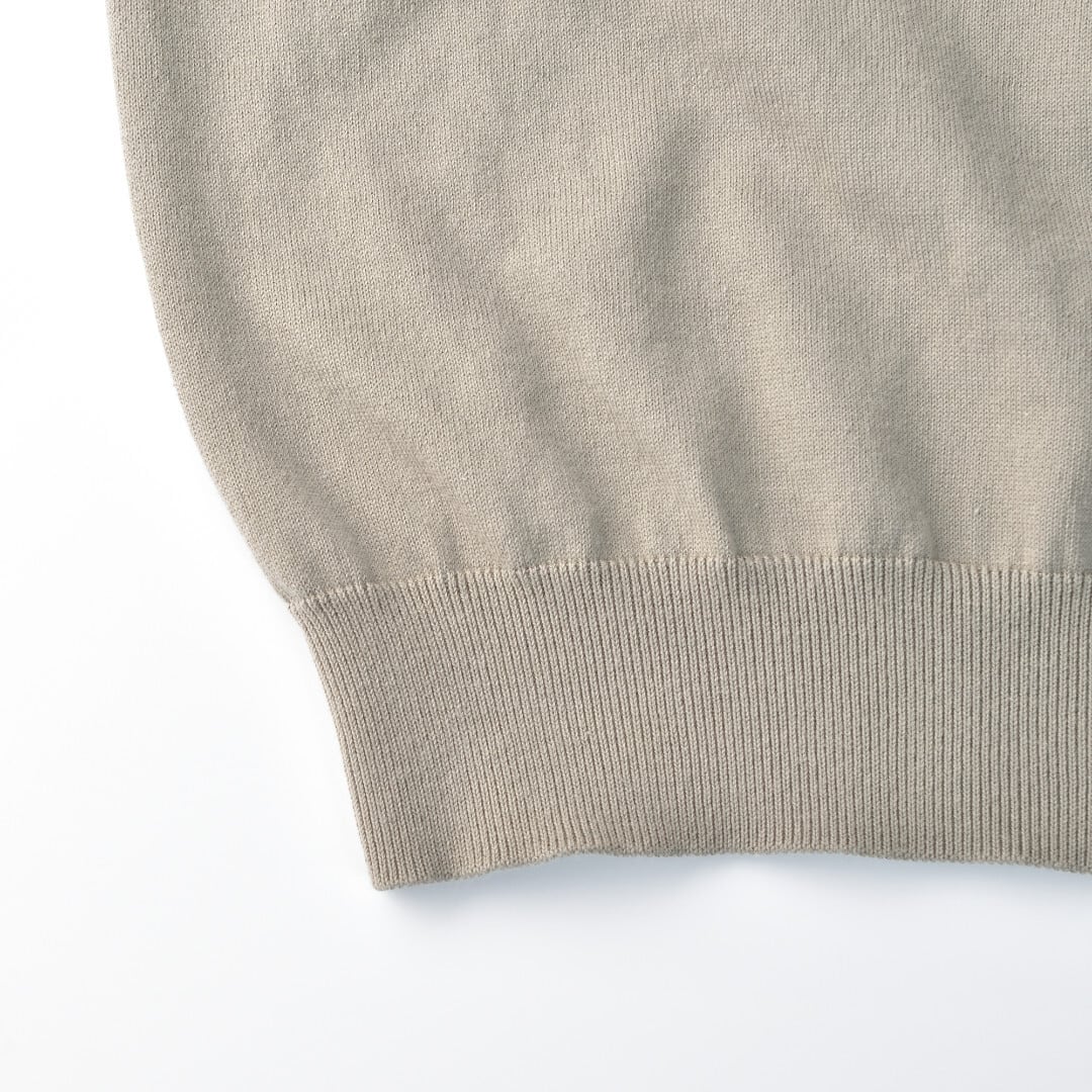 LinenYa リネンや クルーネック7分袖コットンニット・グレージュ 柔らかく着心地の良いニットです