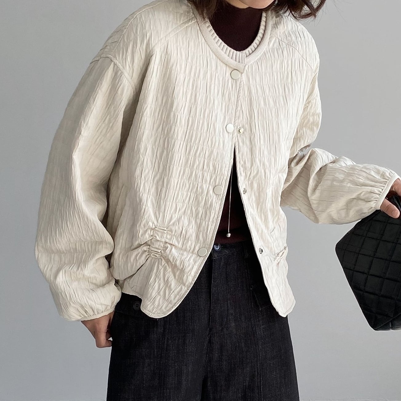 rib neck textured jacket 14813