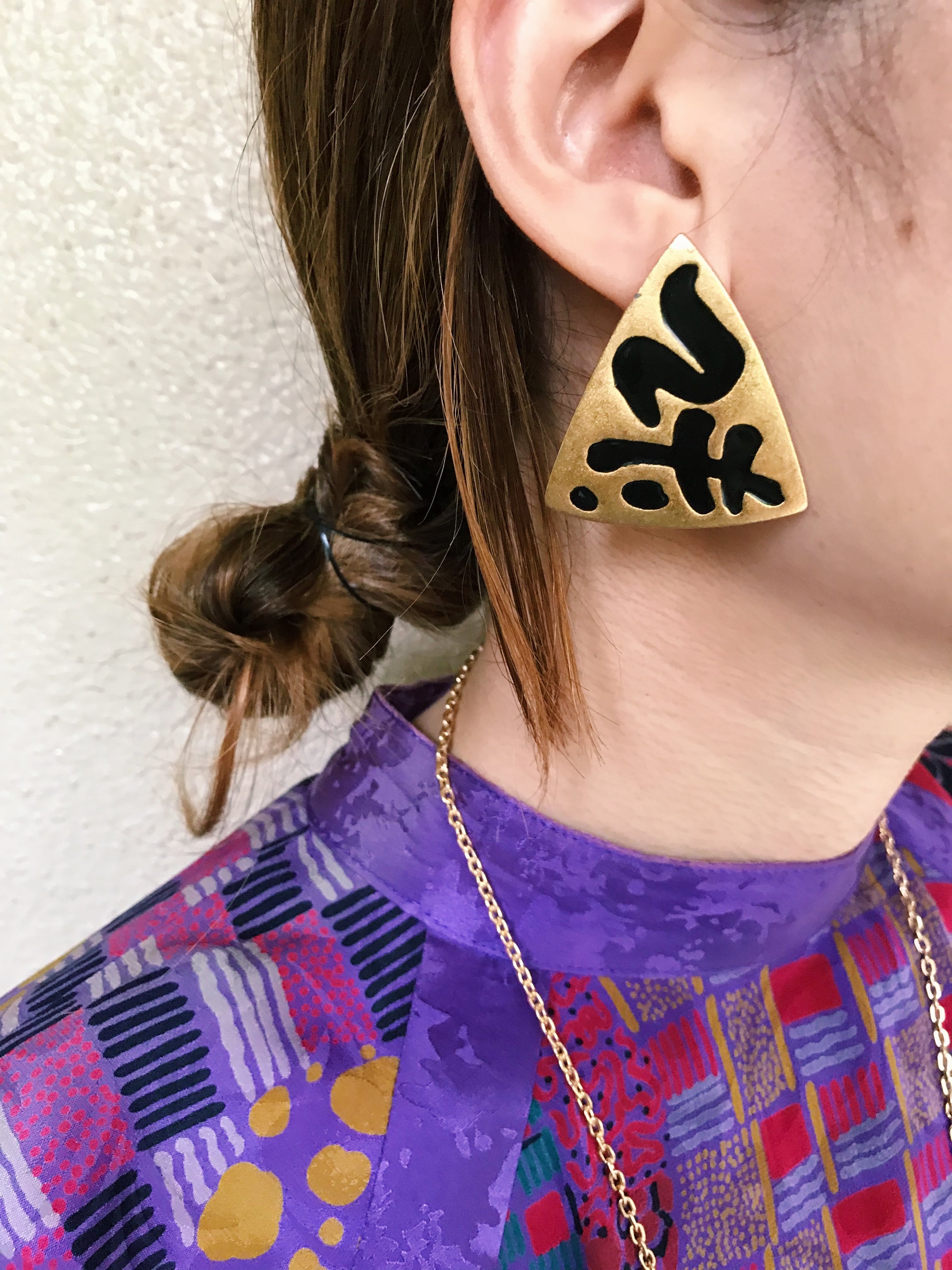Vintage gold × black triangle pierced earrings ( ヴィンテージ  ブラック ゴールド ピアス )