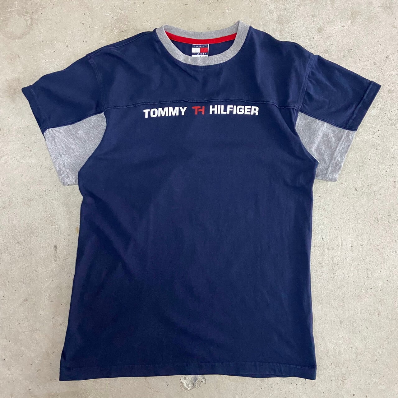 00年代 TOMMY HILFIGER トミーヒルフィガー ロゴプリント 切替Tシャツ