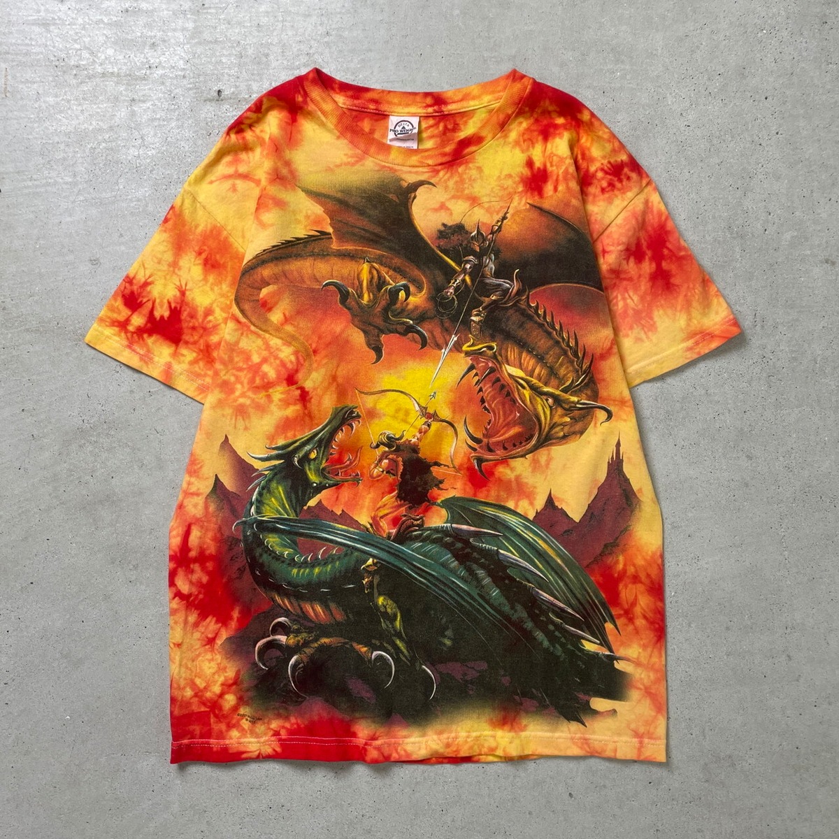 00年代 UNKNOWN ドラゴン プリントTシャツ タイダイ染め メンズM 古着 