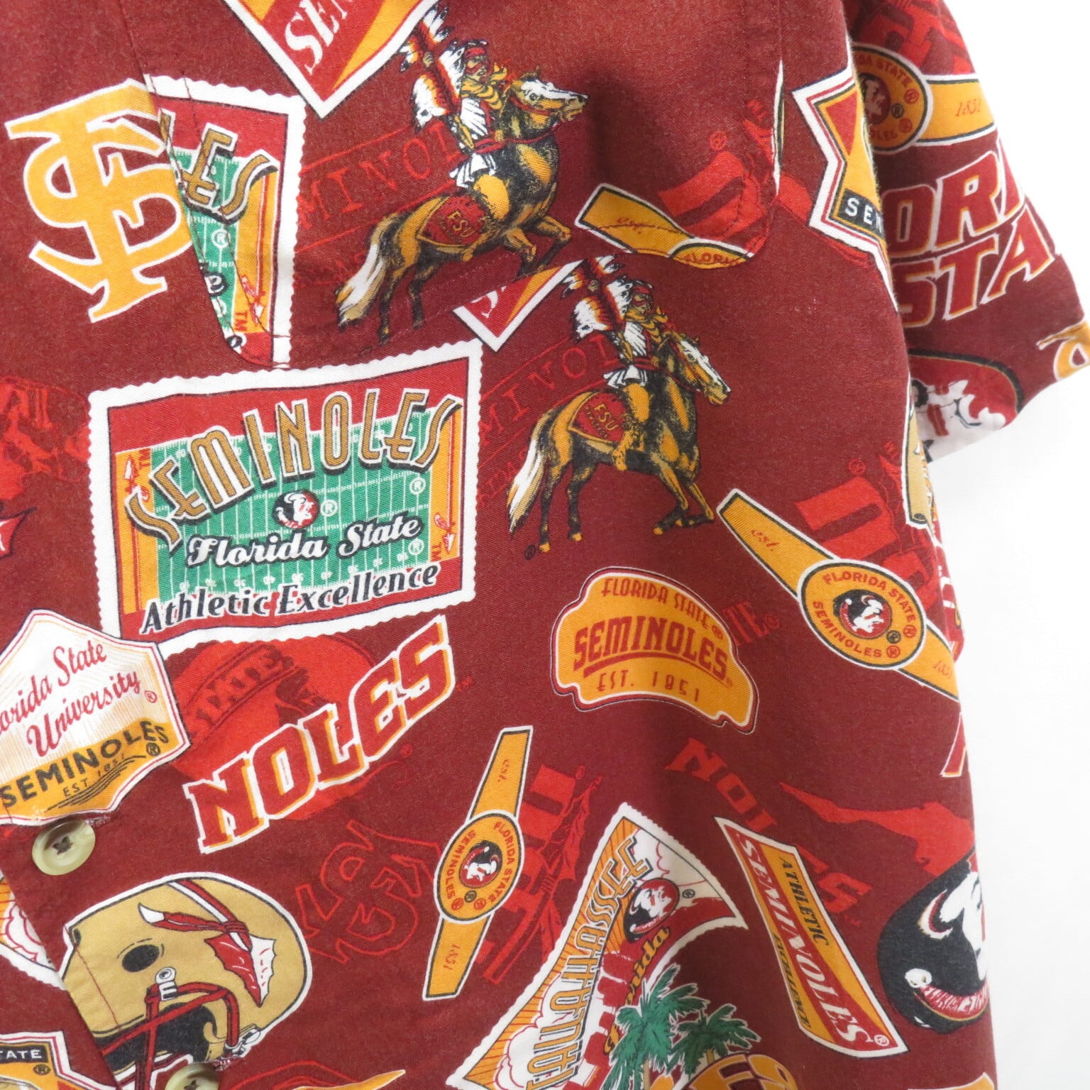 アメリ　ハワイカレッジトップス 90s SEMINOLES カレッジ アメフト アロハシャツ sizeXL/LEE SPORT 0702