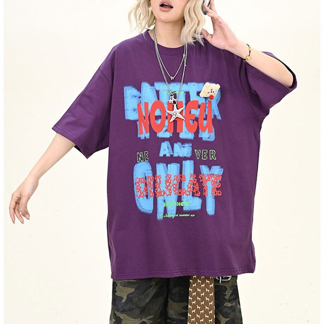 カラースプレーカレッジオーバーTシャツ 2col   R01745