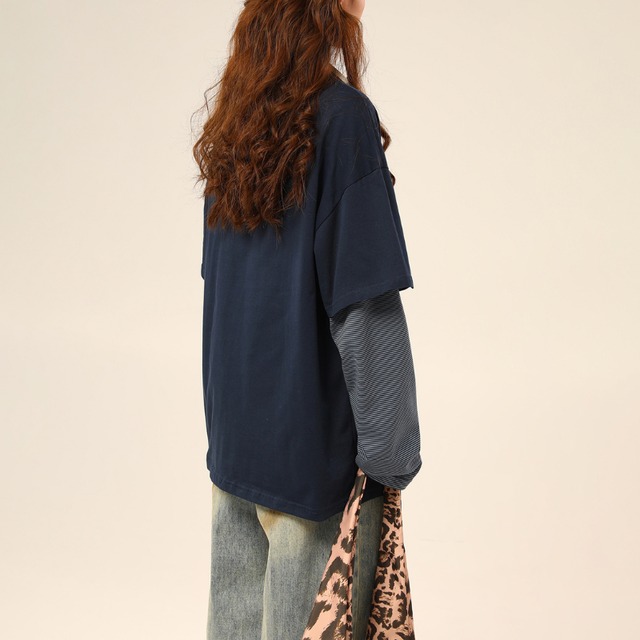 fade logo fake two-piece long tee　フェードロゴフェイクツーピースロングティー　J1486