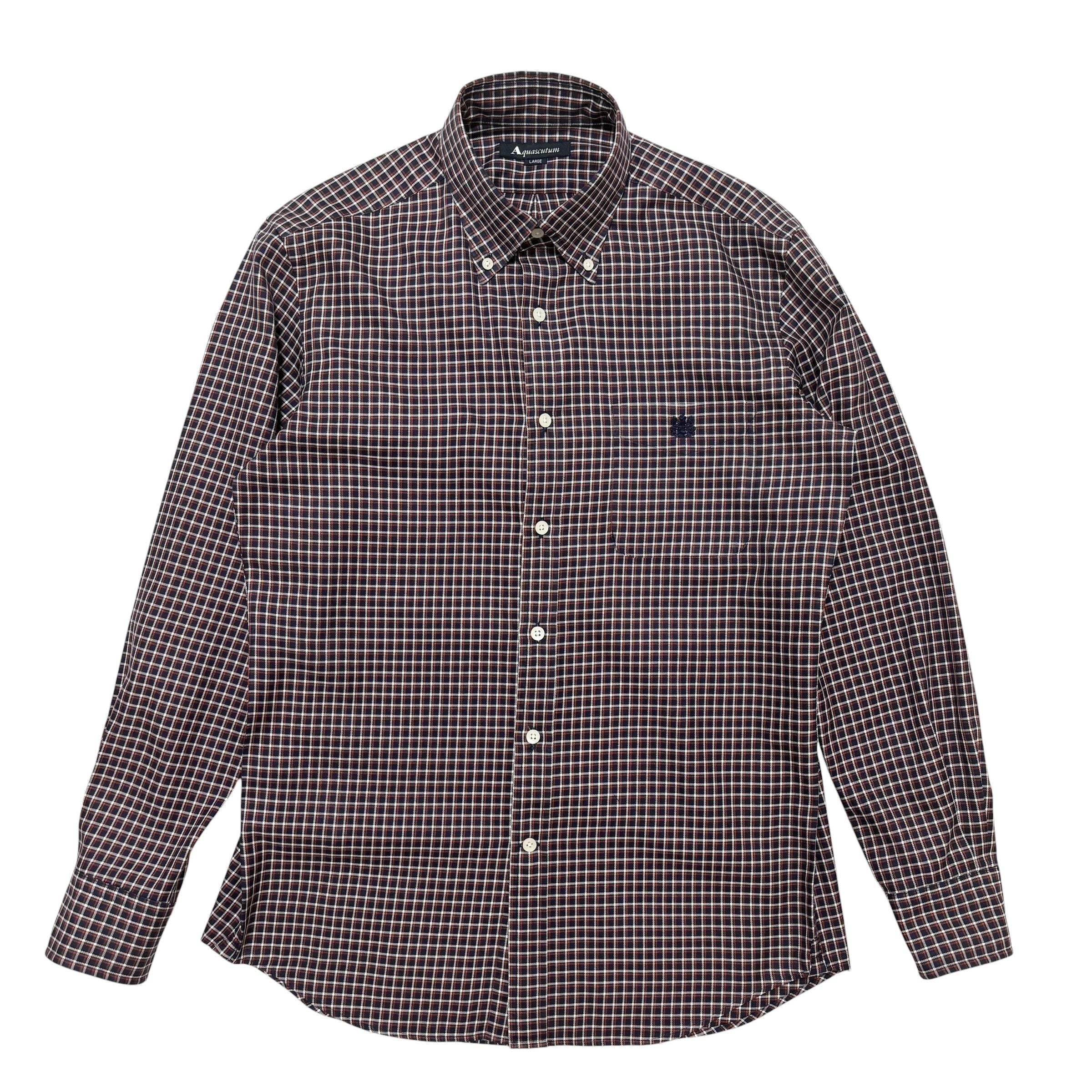 古着 アクアスキュータム Aquascutum ミニチェック柄 ボタンダウンシャツ クリーニング済み メンズL 実寸M相当