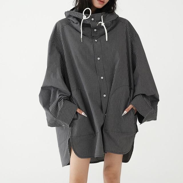 オーバーサイズフーデッドチェックシャツ [am02978]