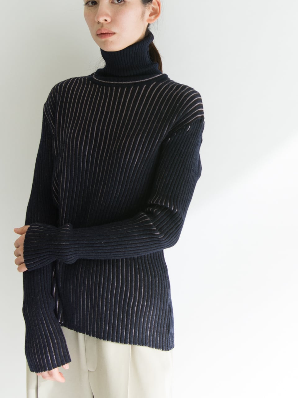 【Made in Italy】100％ lana merino extrafine turtleneck rib knit