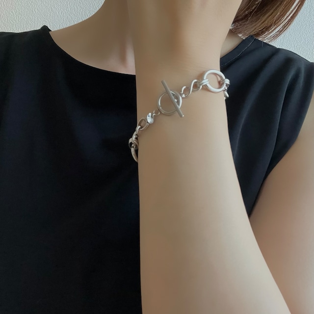 【silver】オーバルデザインチェーンブレスレット