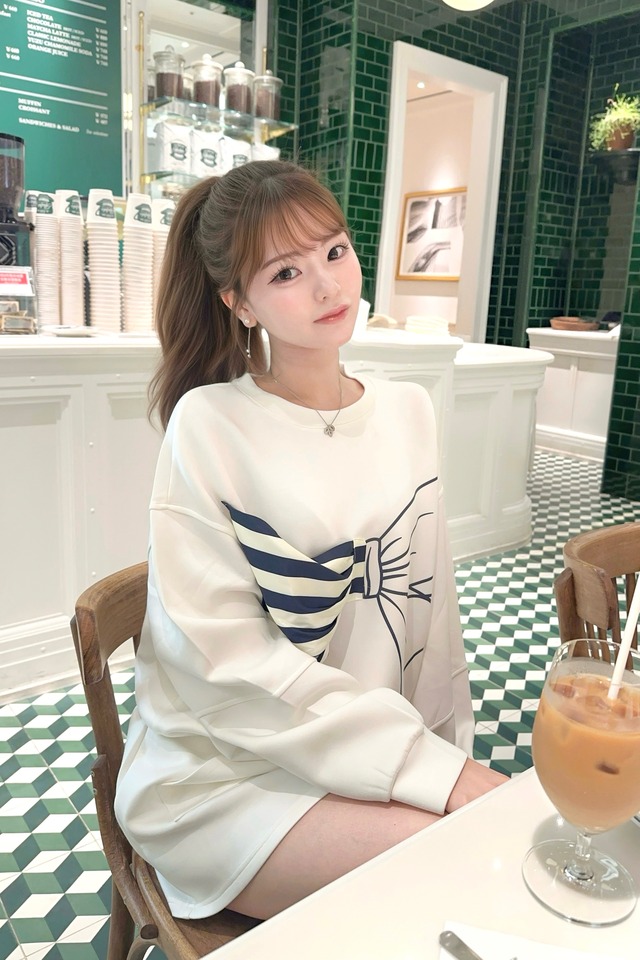 バイカラーリボンスウェットセットアップ【WHITE】