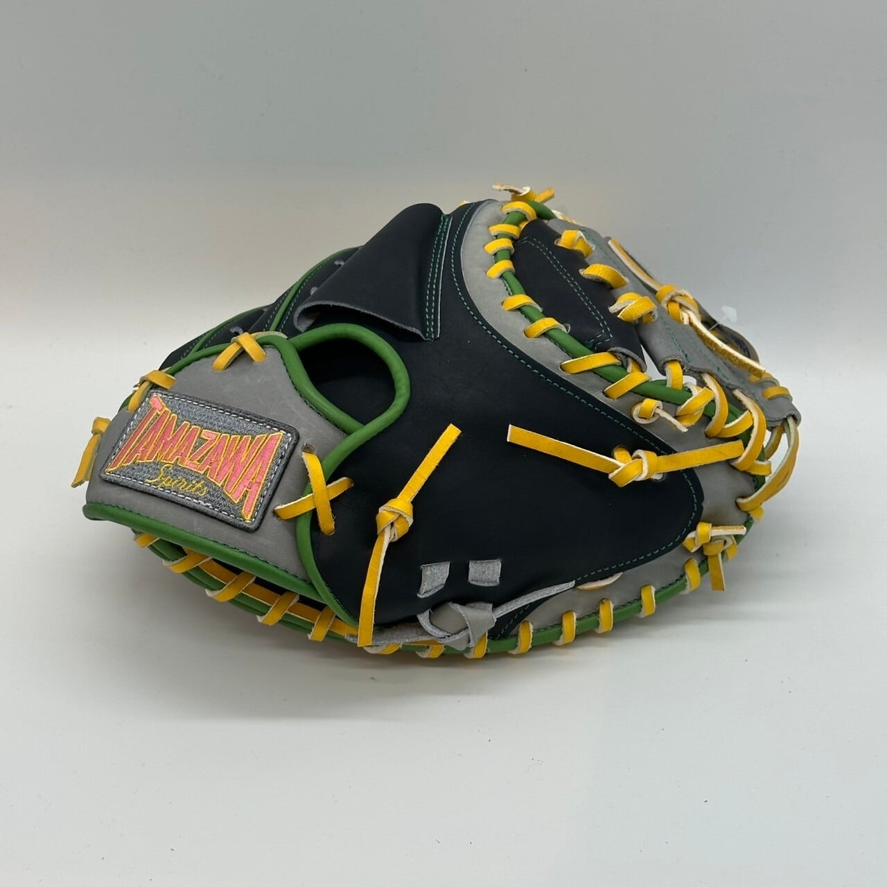 【軟式】【ジュニア】玉澤 キャッチャーミット 本体ブラックxグレー 紐イエロー|タマザワ_03