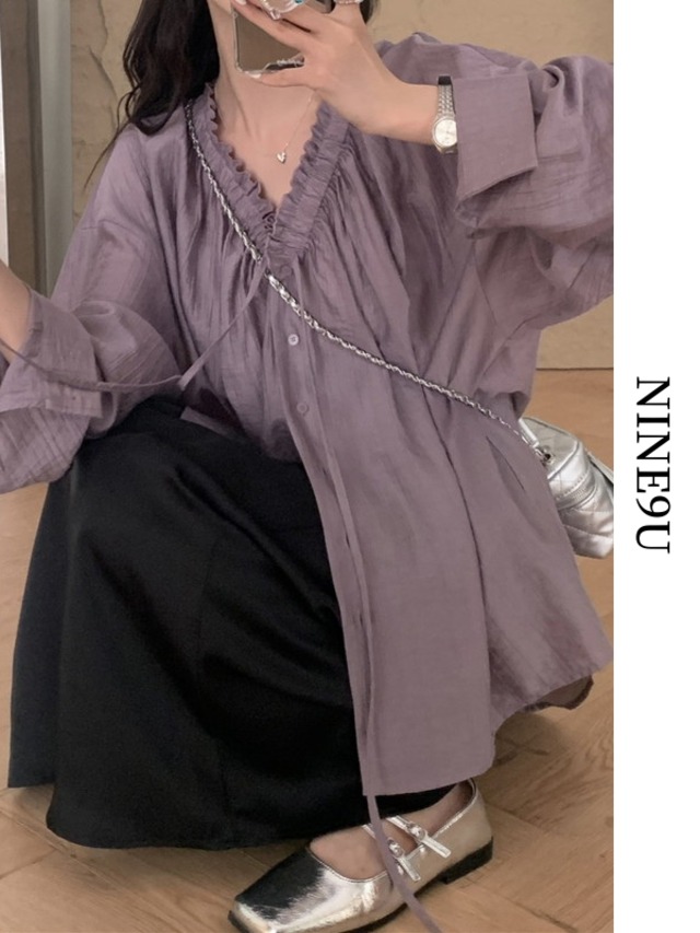 gather natural oversize blouse 5color【NINE6792】