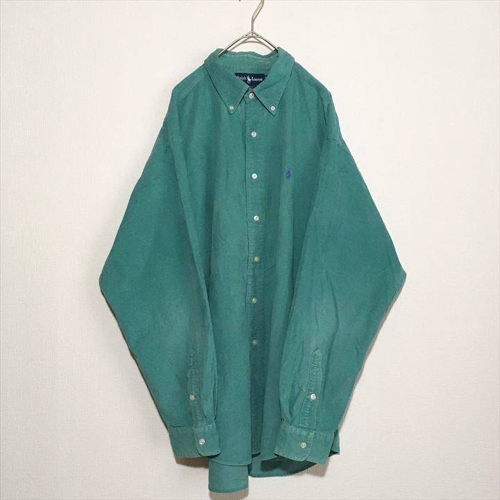 90s  ラルフローレン BDシャツ 緑 ゆるダボ 刺繍 ワンポイント XL