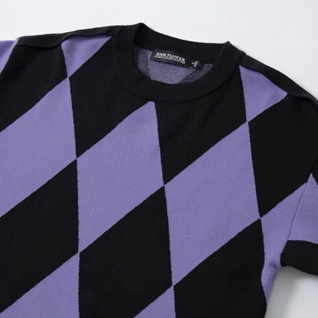 Bold argyle knit sweater C1410