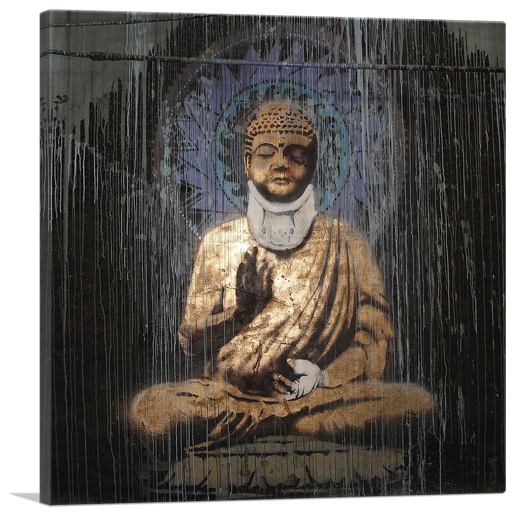 バンクシー「負傷した仏陀/Injured Buddha」展示用フック付きキャンバスジークレ