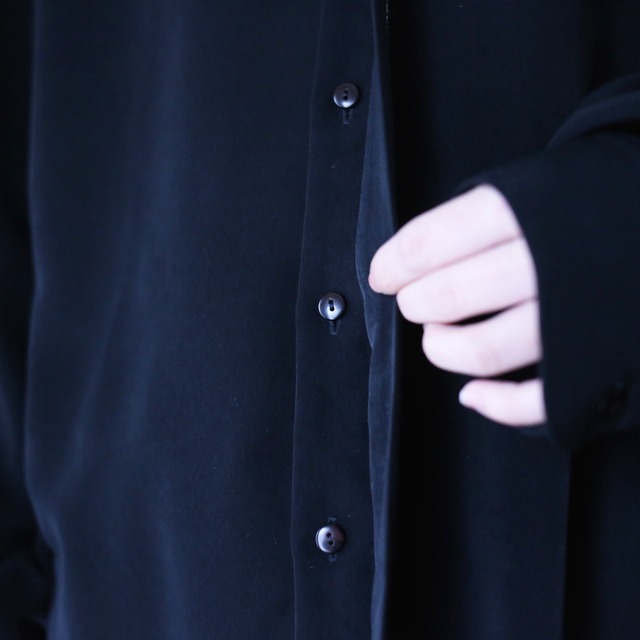 "刺繍" loose silhouette fry-front band-collar minimal mode shirt