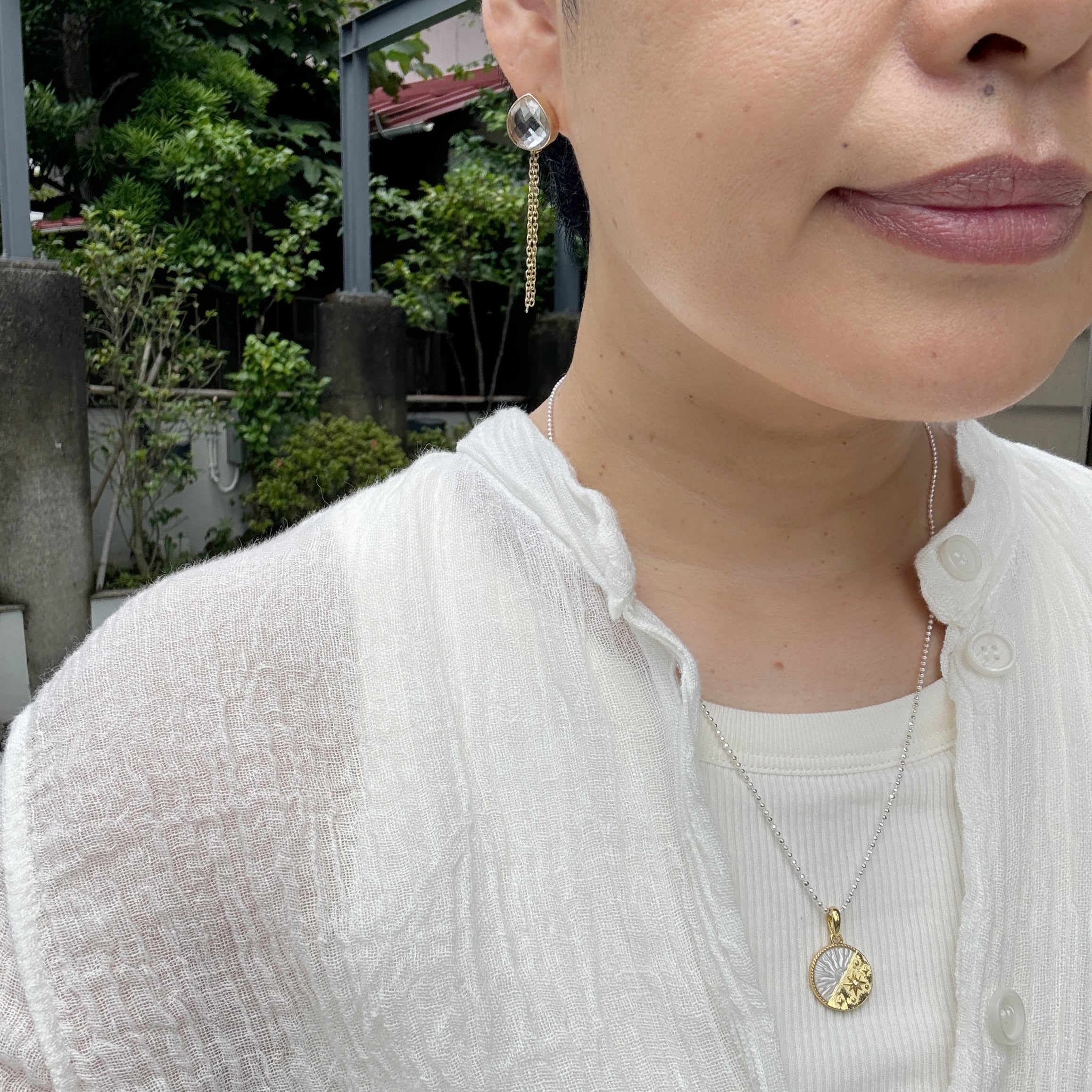 Gold Coating 白蝶貝 ユニバースラウンド プレート ペンダント 月星