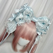 ♡【全3色】変幻自在 姫系 フリルレース 3段リボンbigヘアクリップ light green ♡