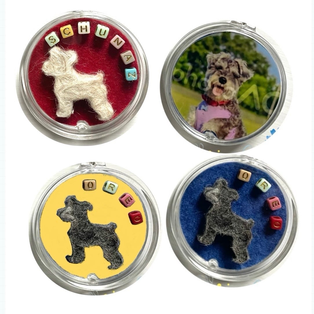 犬型シルエットキーホルダー（シュナウザー風）ペットの毛で作る