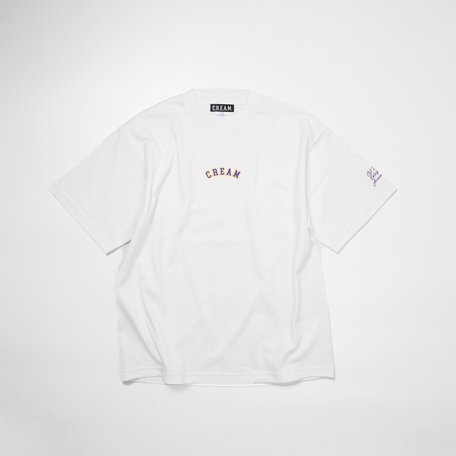 Collage logo T shirts -White Body- purple×yellow
