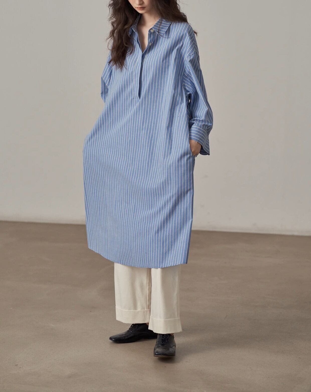 Stripe Relaxed Shirt Dress 1509 | 30代40代女性向けきれいめ  