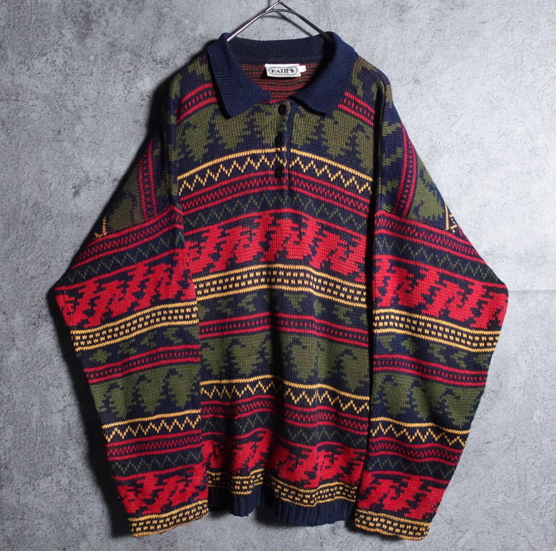 Multicolor border design knit polo shirt