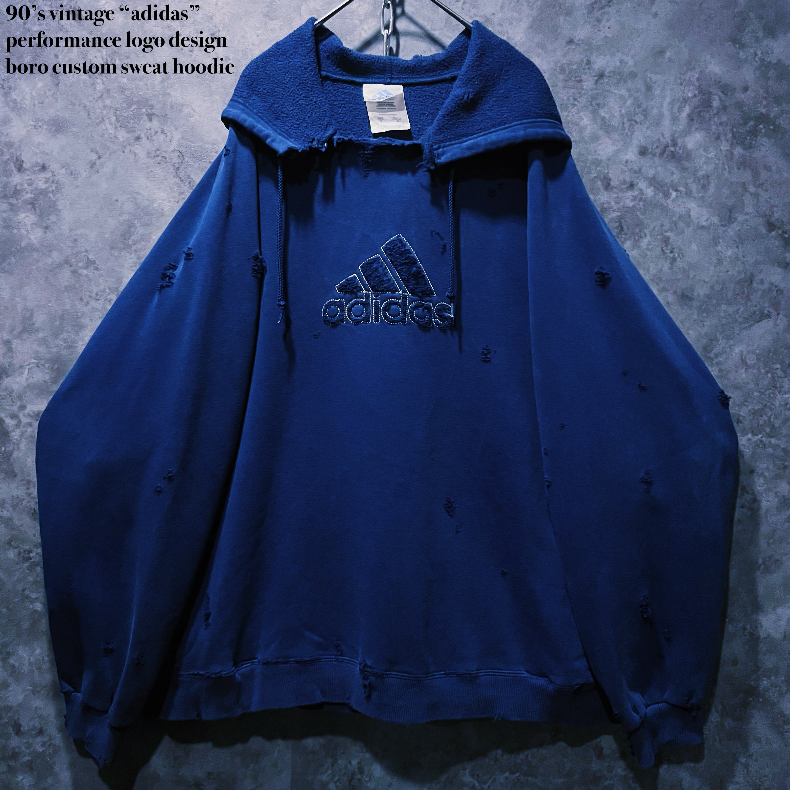 【doppio】90’s vintage “adidas” performance logo design boro custom sweat hoodie