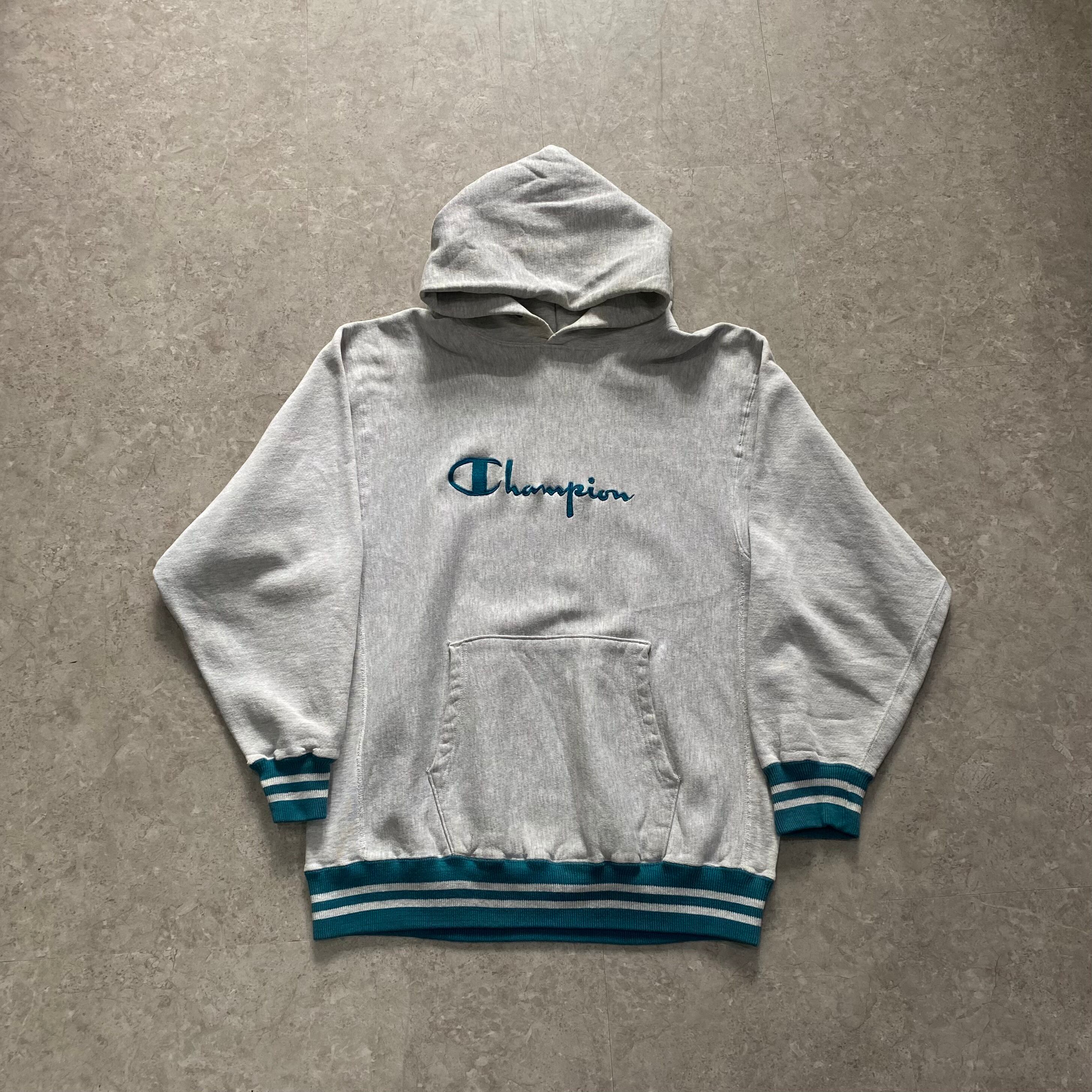 90s Champion reverse weave "script logo" ribline sweat hoodie【仙台店】