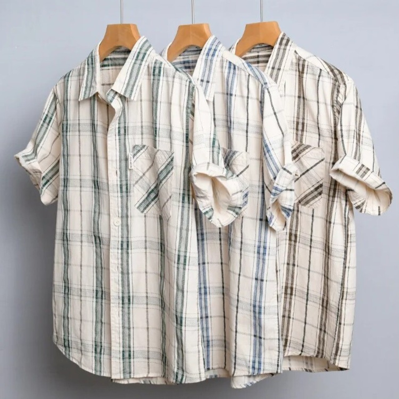【M-3XL】Modern Check Short Sleeve Shirt / モダン チェック 半袖 シャツ