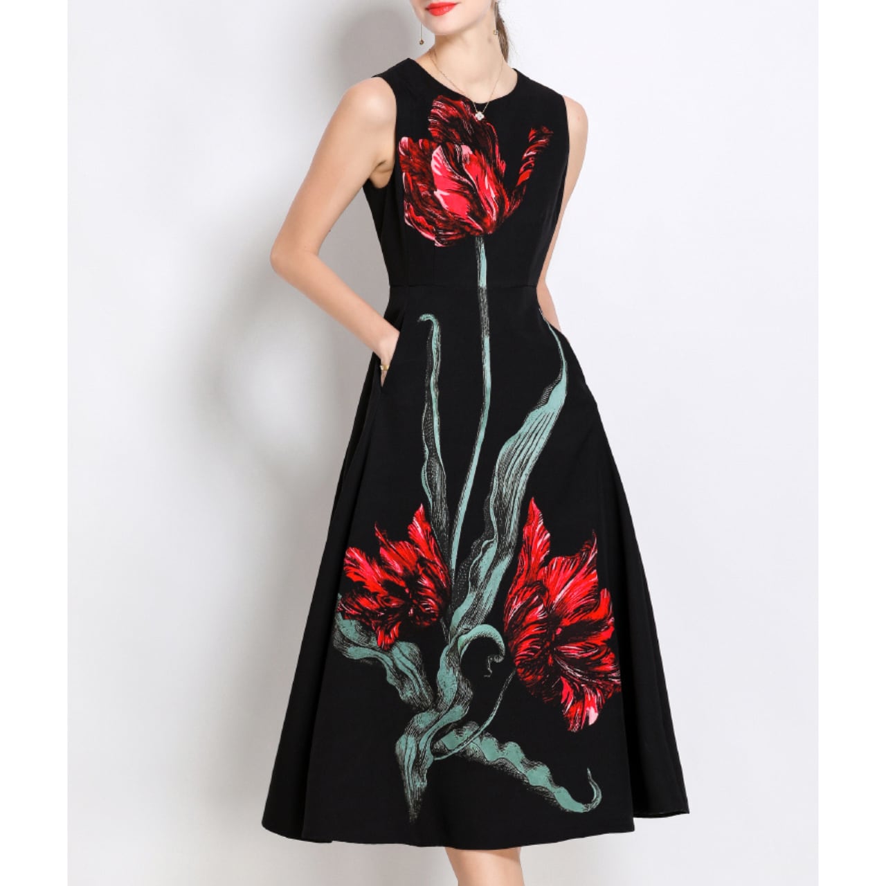 アートフラワーフレアワンピース L1923