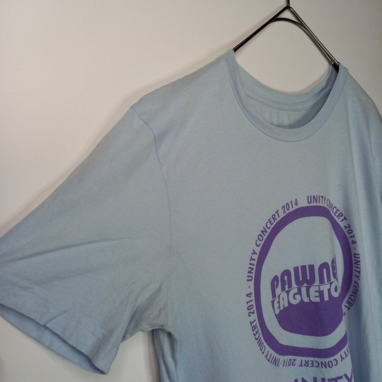 クルーネック　プリントTシャツ　バンドT　半袖　ライトブルー　FREE