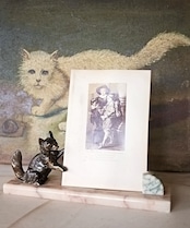 30s フランス アールデコ 笑う猫と大理石のフォトスタンドa アンティーク