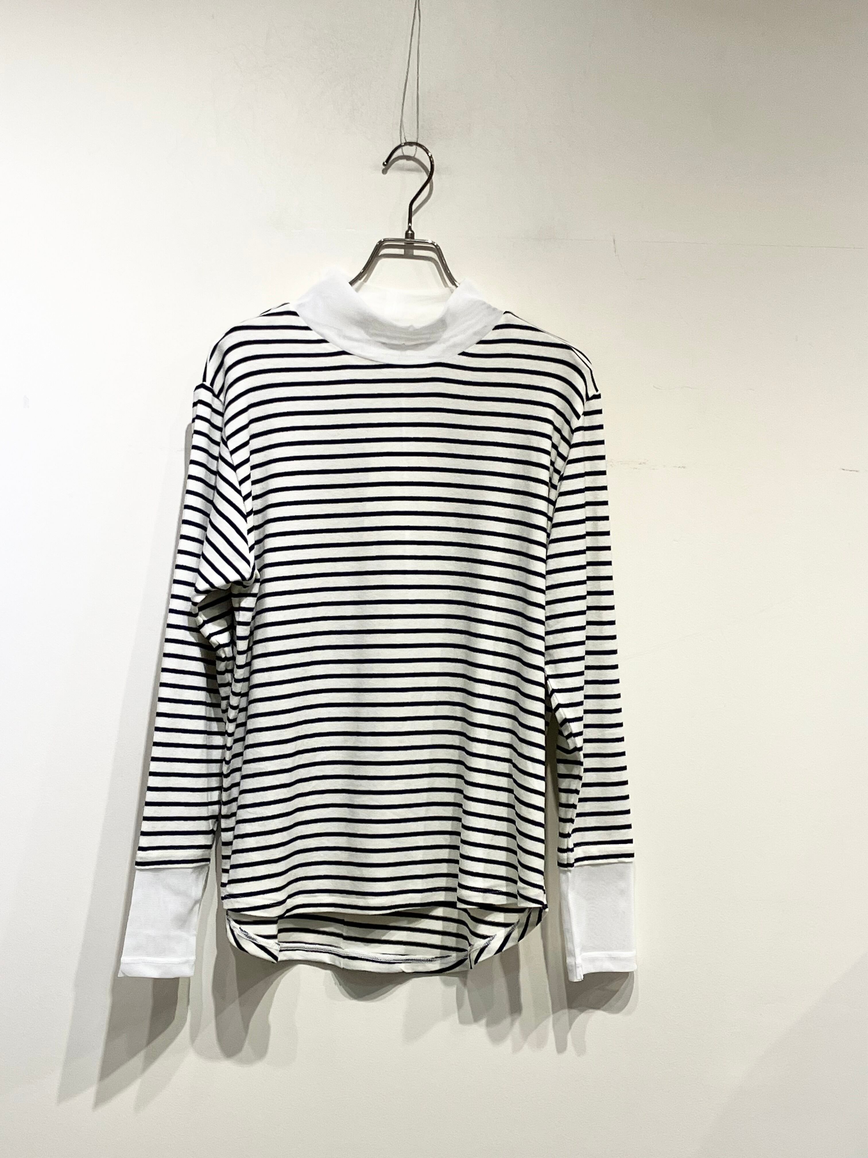 mignon aine シアー切替ハイネックボーダートップス