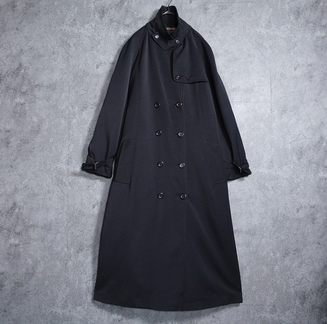 Black Nylon Stand Collar Belted Trench Coat