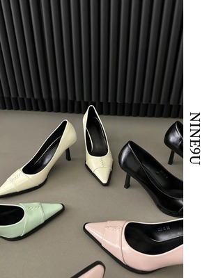 enamel pointed-toe flare-heel pumps 4color【NINE6275】