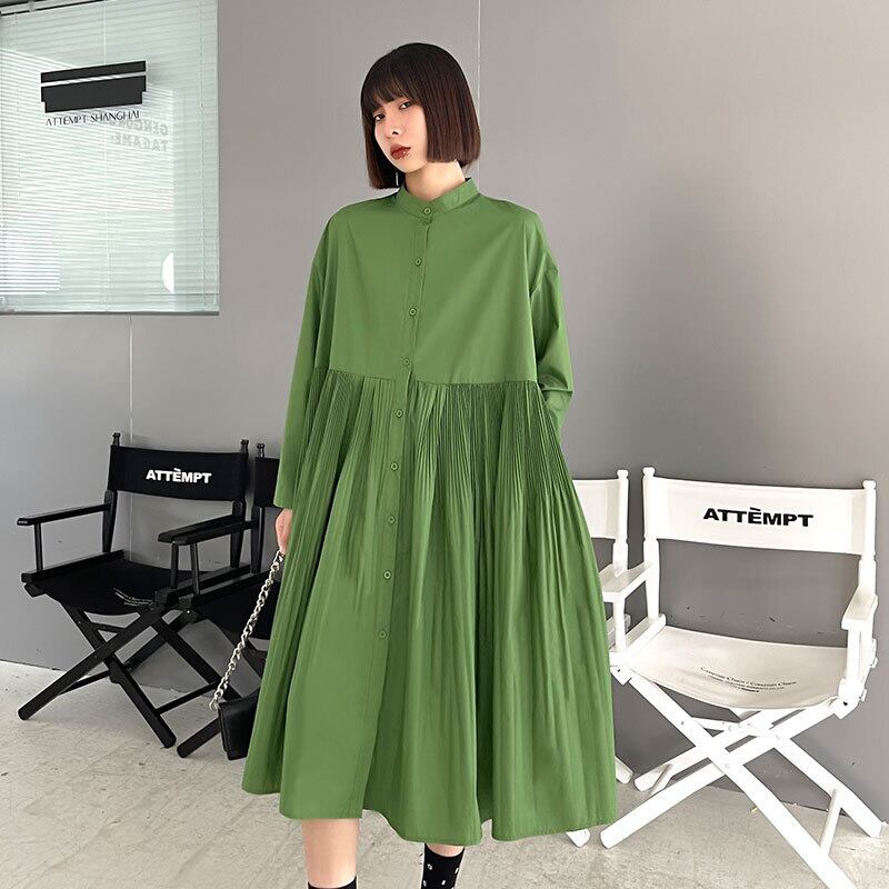 グリーンドレス オータムロングスカート ルーズ薄手シャツ 秋物 ラブタオタオダレンハウス70717621207