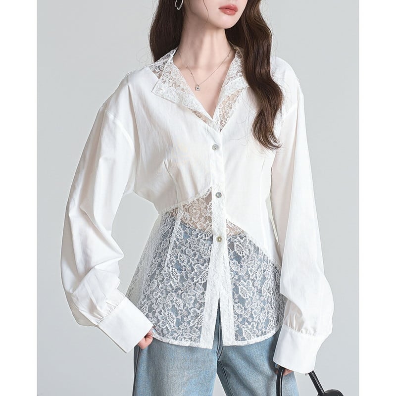 lace feminine asymmetry shirt m1198