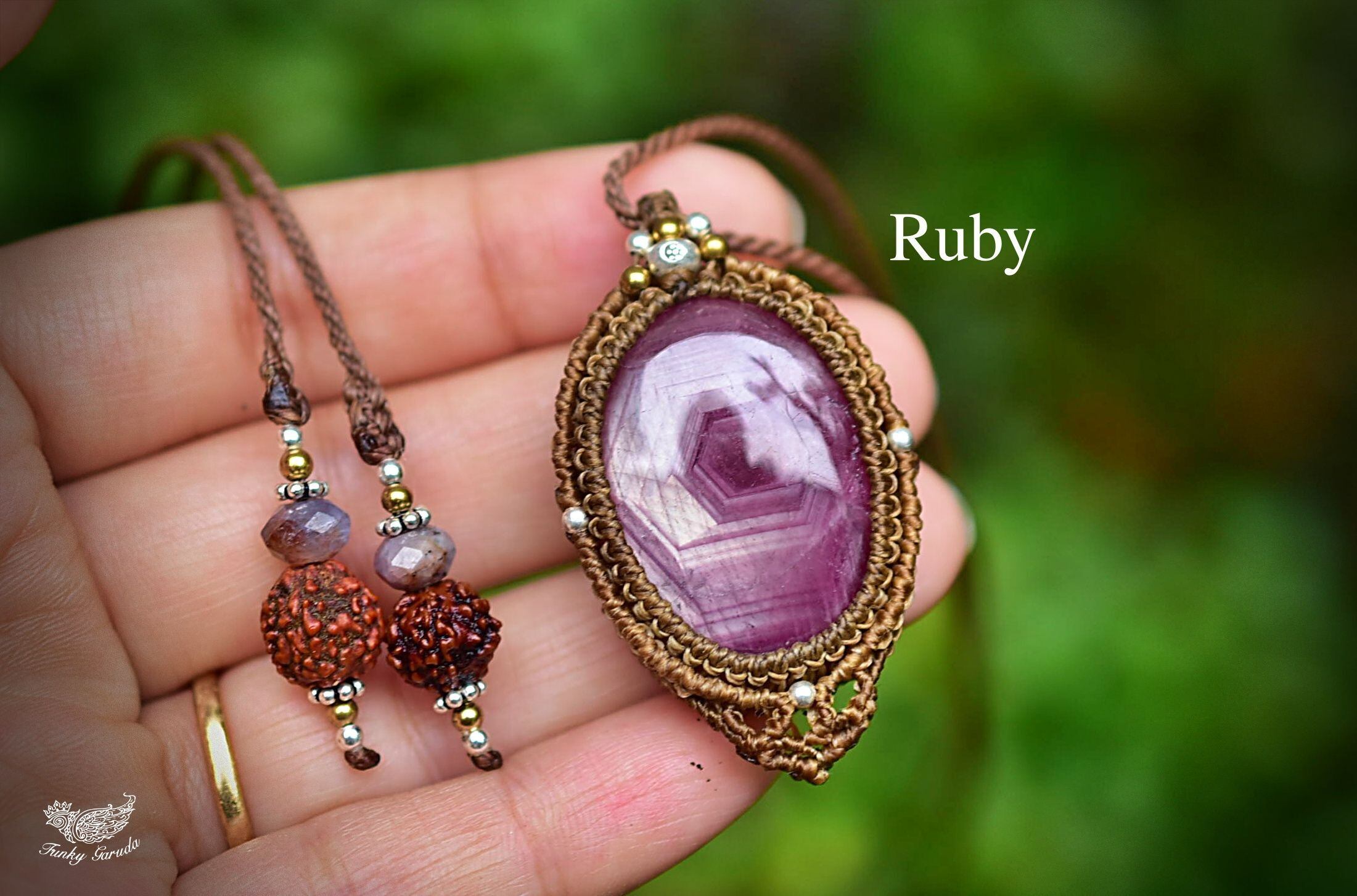 ルビー　マクラメ　ペンダント 幻のコランダム☆90ctルビー マクラメペンダント ruby038 | Funky