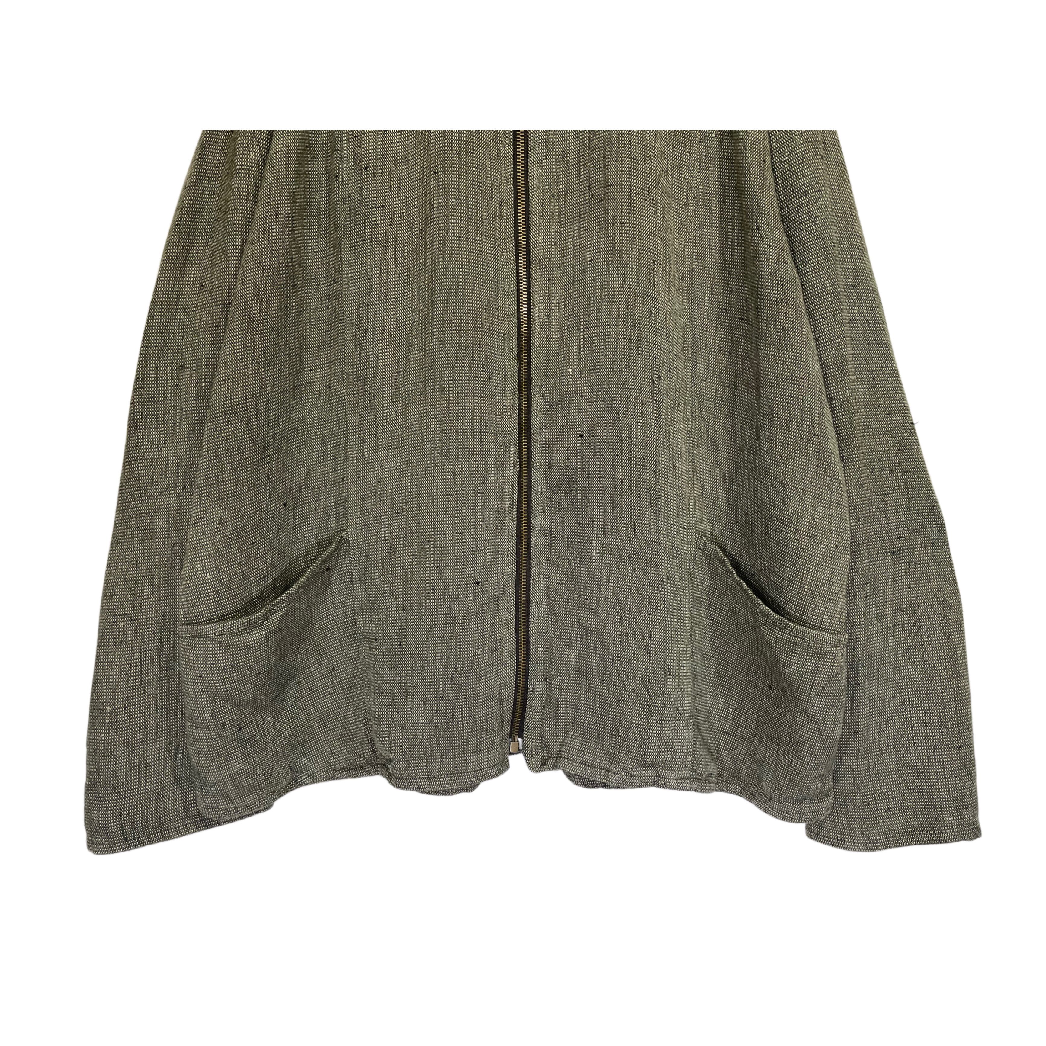 90s FLAX mix olive Lithuania linen box silhouette zip up jacket