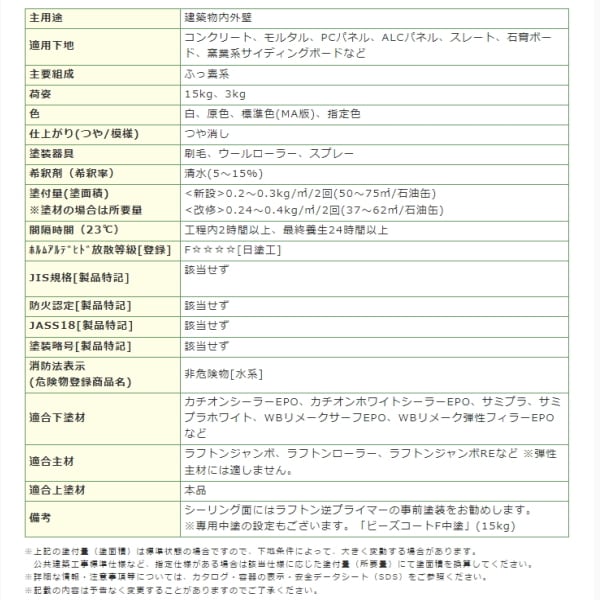 ビーズコートF 15kg缶 ホワイト 超撥水 ラジカル制御形 水性1液反応硬化形 ふっ素樹脂系 つや消し塗料 スズカファイン 防水材料屋一番  BASE