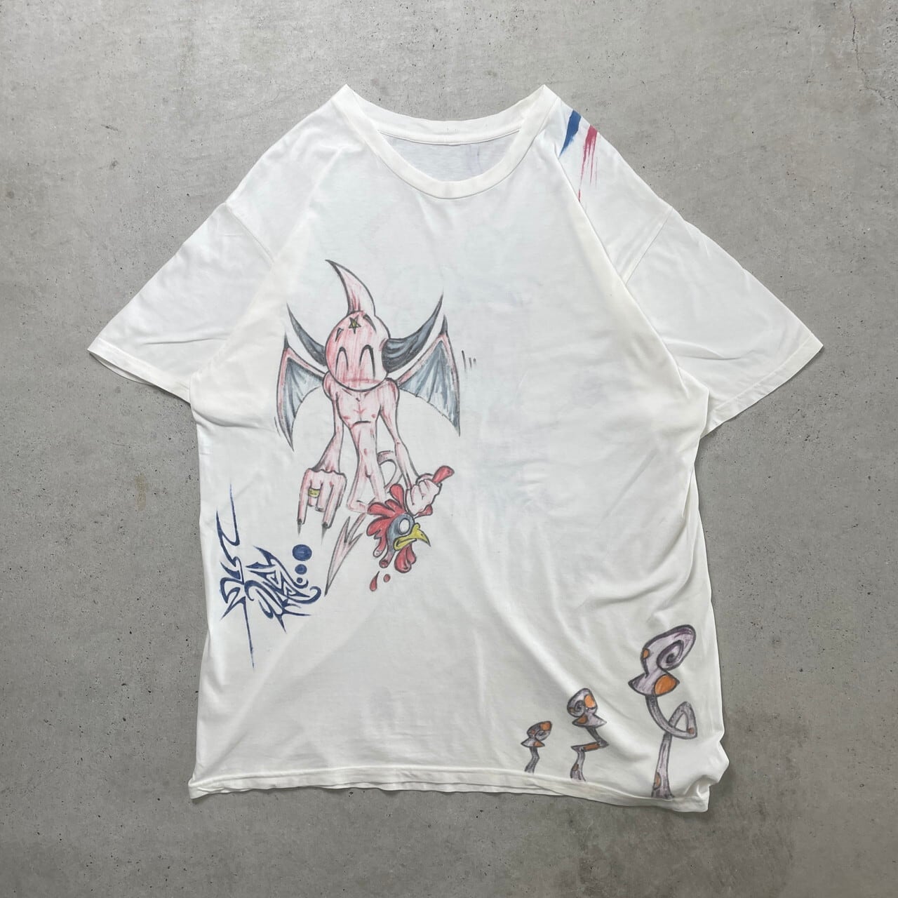 UNKNOWN ハンドペイント キャラクター Tシャツ メンズXL相当 古着 Y2K