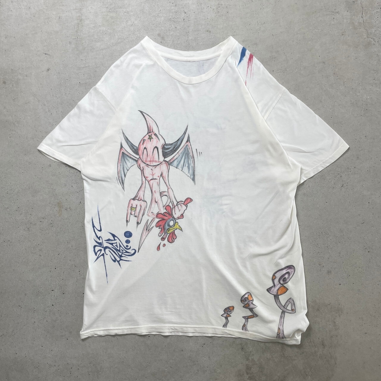 UNKNOWN ハンドペイント キャラクター Tシャツ メンズXL相当 古着 Y2K 