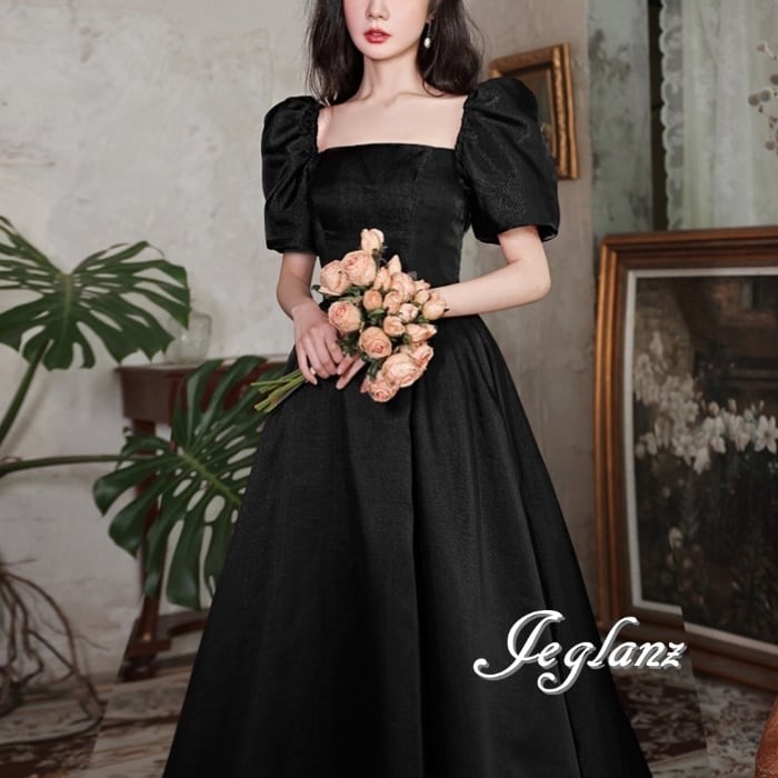 パーティ ブラックドレス スクエア 背中 編み上げ ロング/イブニング(M8962)ε