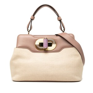 ブルガリ イザベラ ロッセリーニ ハンドバッグ ショルダーバッグ 2WAY パープル ベージュ レザー キャンバス レディース BVLGARI 【中古】