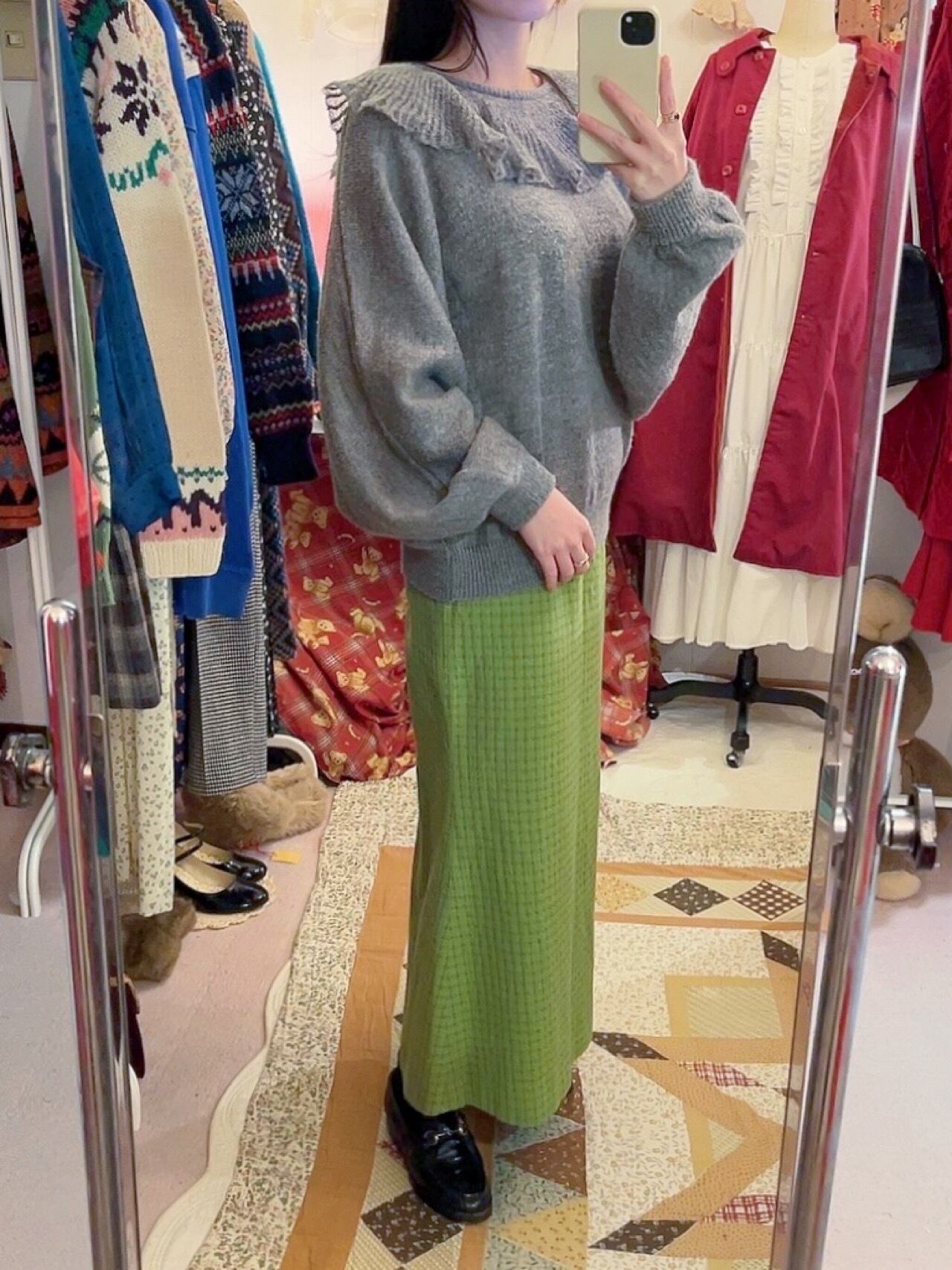 big frill collar gray knit sweater